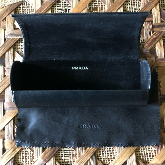 Prada Hardshell Black Leather Eyeglass Case and Cleaning Cloth - Picture 1 of 4